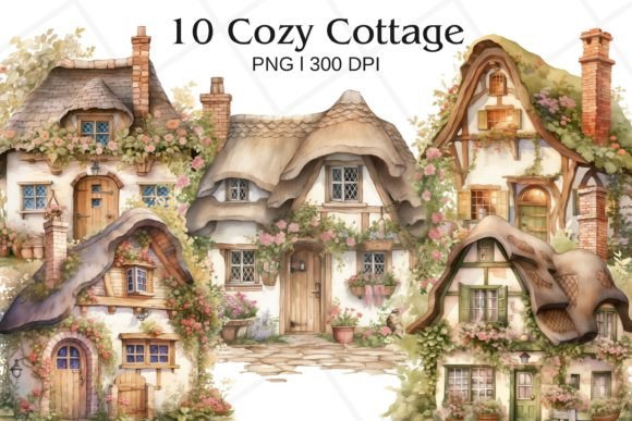 Download Cozy Cottage Watercolor Clipart - Cozy cottage Collection