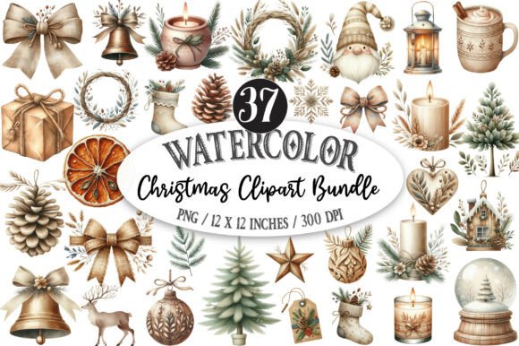 Download Neutral Rustic Christmas Clipart Bundle - Christmas clipart Collection
