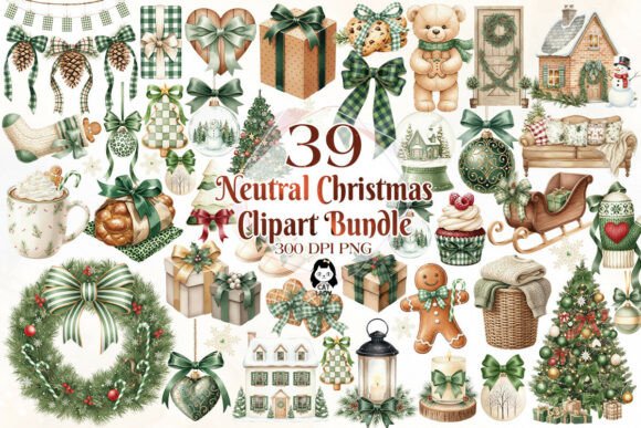 Download Neutral Rustic Christmas Clipart Bundle - Christmas clipart Collection