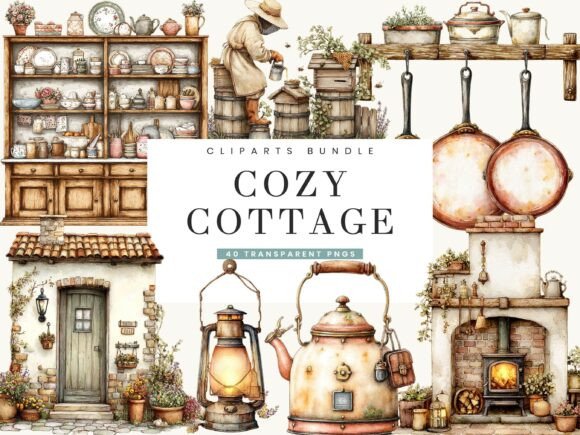 Download Watercolor Cozy Cottage Core Clipart - Cozy cottage Collection