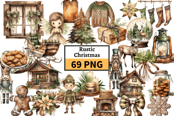 Download Rustic Christmas Clipart Bundle PNG - Christmas clipart Collection