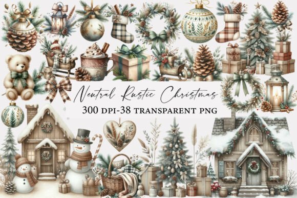 Download Neutral Rustic Christmas Clipart Bundle - Christmas clipart Collection