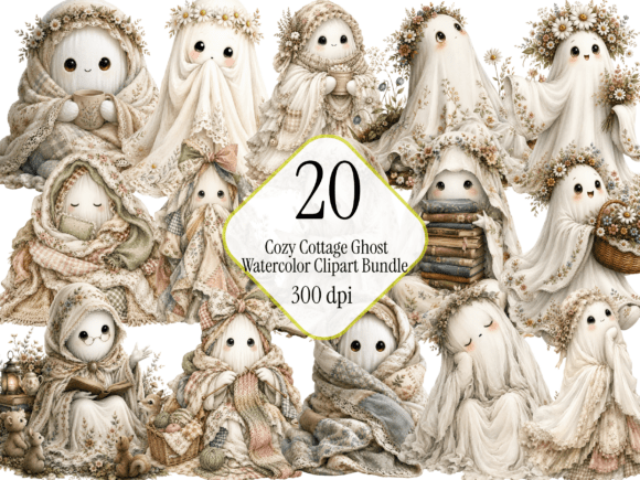 Download Cozy Cottage Ghost Watercolor PNG Bundle - Cozy cottage Collection