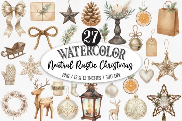 Download Neutral Rustic Christmas Clipart Bundle - Christmas clipart Collection