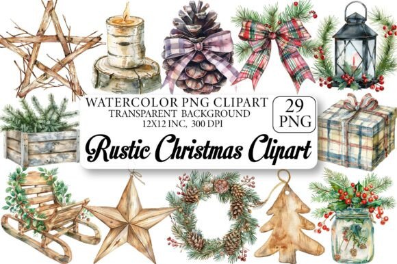 Download Watercolor Rustic Christmas Clipart - Christmas clipart Collection