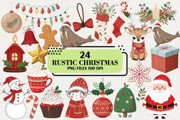 Download Cute Rustic Christmas Clipart Bundle - Christmas clipart Collection