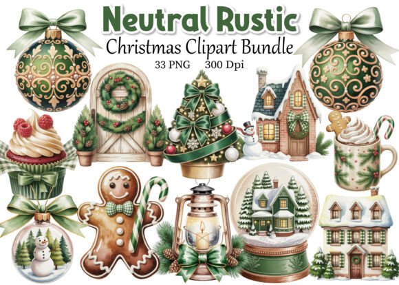 Download Neutral Rustic Christmas Clipart Bundle - Christmas clipart Collection