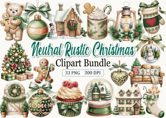 Download Neutral Rustic Christmas Clipart Bundle - Christmas clipart Collection