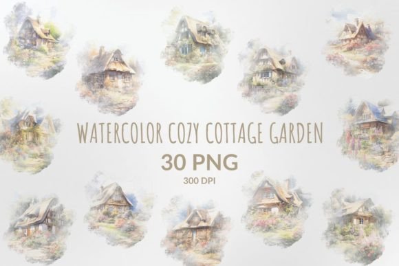Download Watercolor Cozy Cottage Garden Sublimati - Cozy cottage Collection