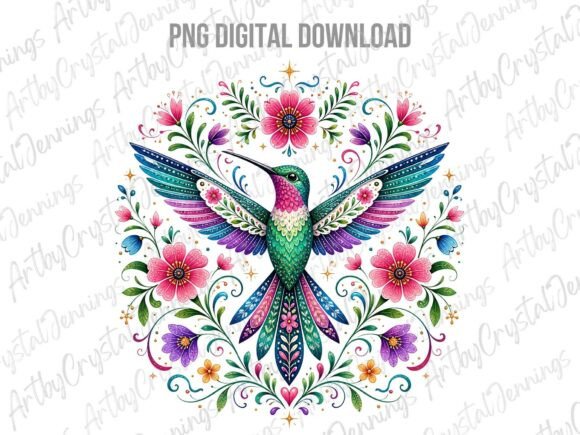 Download Colorful Folk Art Hummingbird PNG - Premium Resources